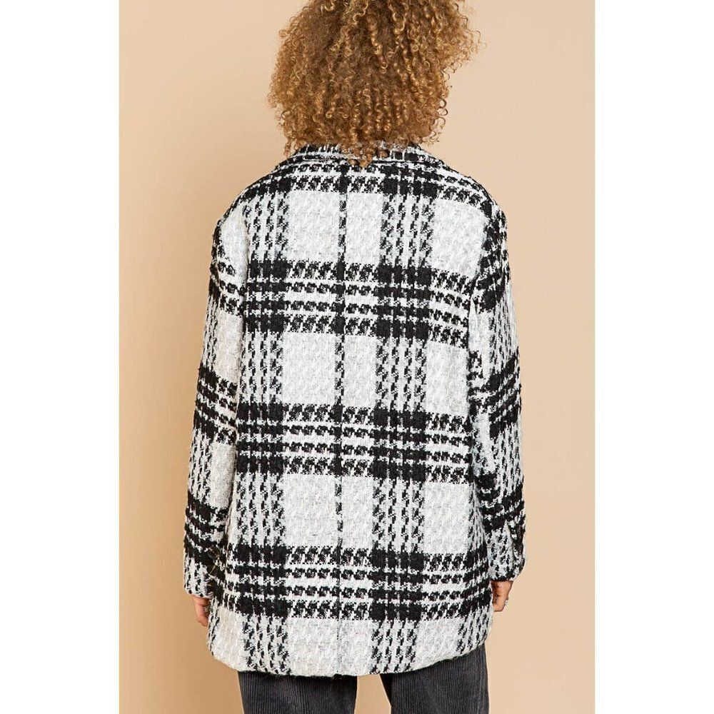 Sale! POL CLOTHING Women's Sweater Cardigan Blazer Black White Button Up FWJ173 - Picture 6 of 9